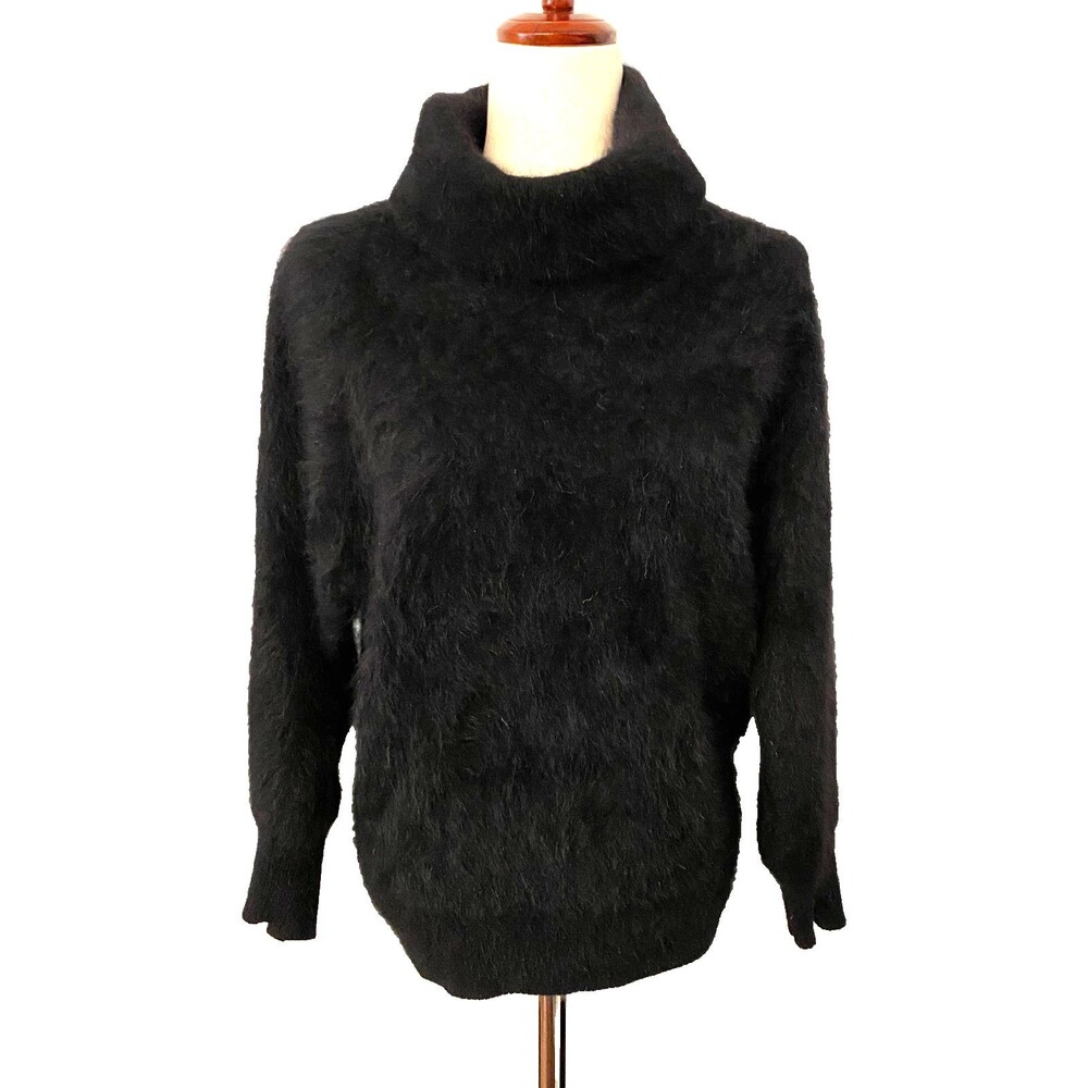 Vtg CONNIE A LEE Women's S/M Black ANGORA SWEATER Cowl Neck FUZZY FLUFFY EUC
